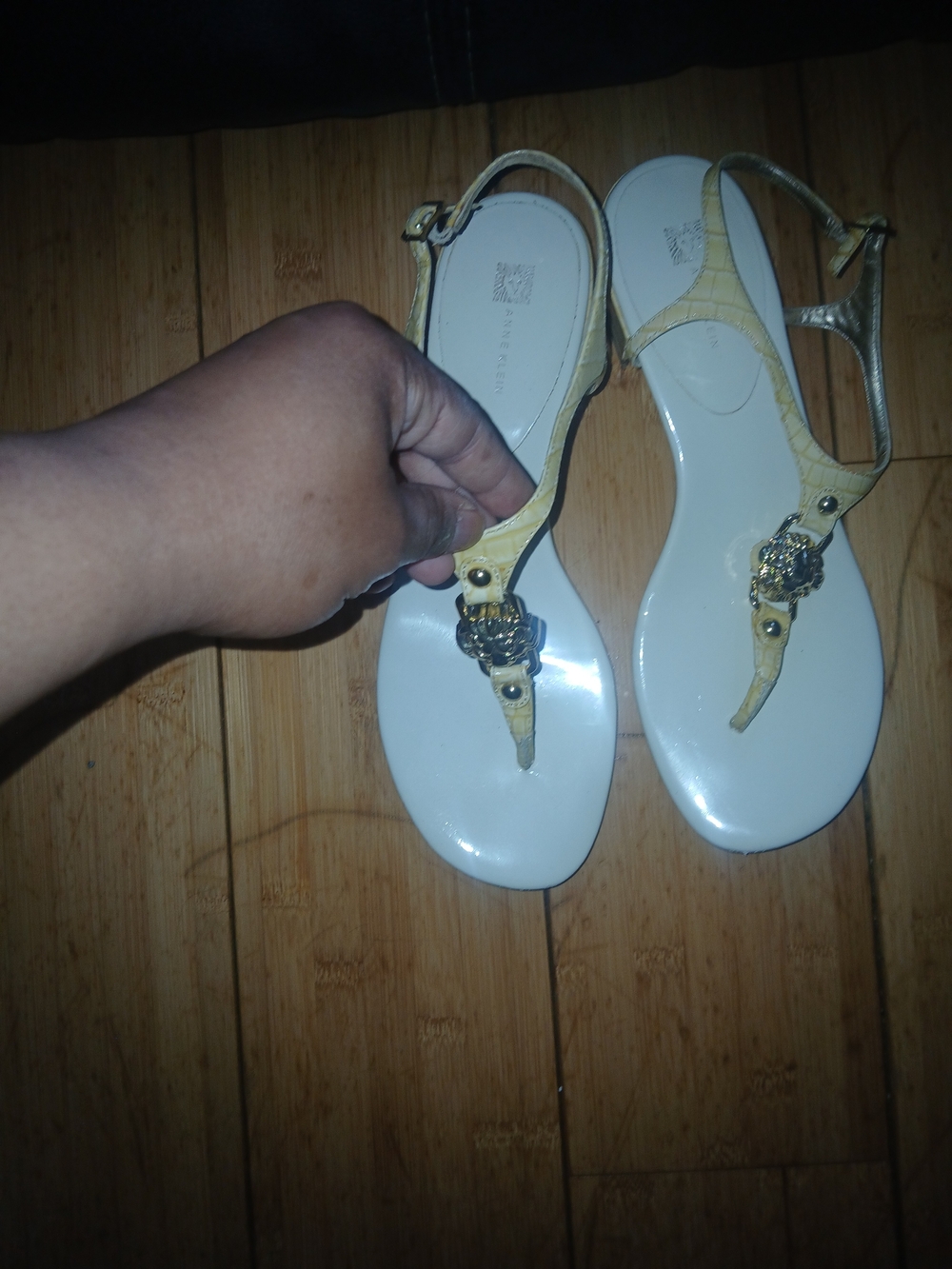 Women's Gold Thong Sandals with Decorative Accent